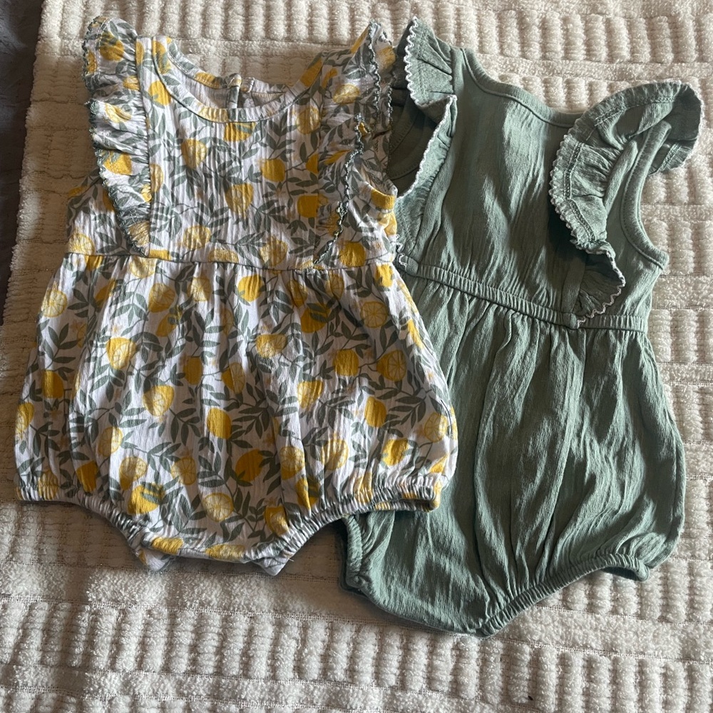 Wonder Nation Infant Romper with Yellow and Green Floral Pattern